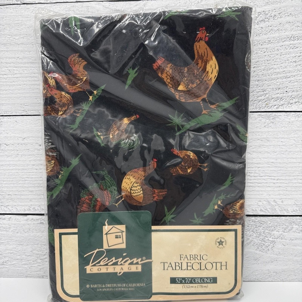 Vtg Tablecloth Farmhouse Rooster Chicken Cotton Polyester  52" X 70" Oblong USA - Picture 2 of 5